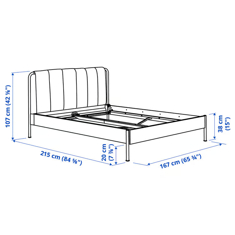 IKEA TÄLLÅSEN Upholstered bed frame, Kulsta gray-green/Luröy, Queen