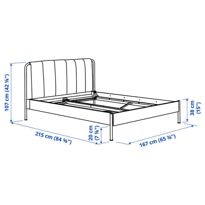 IKEA TÄLLÅSEN Upholstered bed frame, Kulsta gray-green/Luröy, Queen