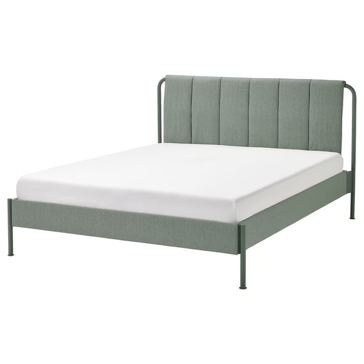IKEA TÄLLÅSEN Upholstered bed frame, Kulsta gray-green/Luröy, Queen