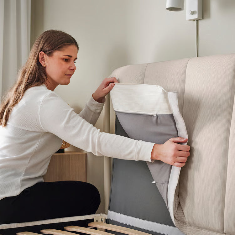 IKEA TÄLLÅSEN Upholstered bed frame, Kulsta light beige/Luröy, Queen