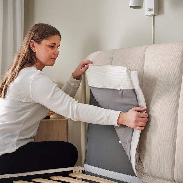 IKEA TÄLLÅSEN Upholstered bed frame, Kulsta light beige/Luröy, Queen