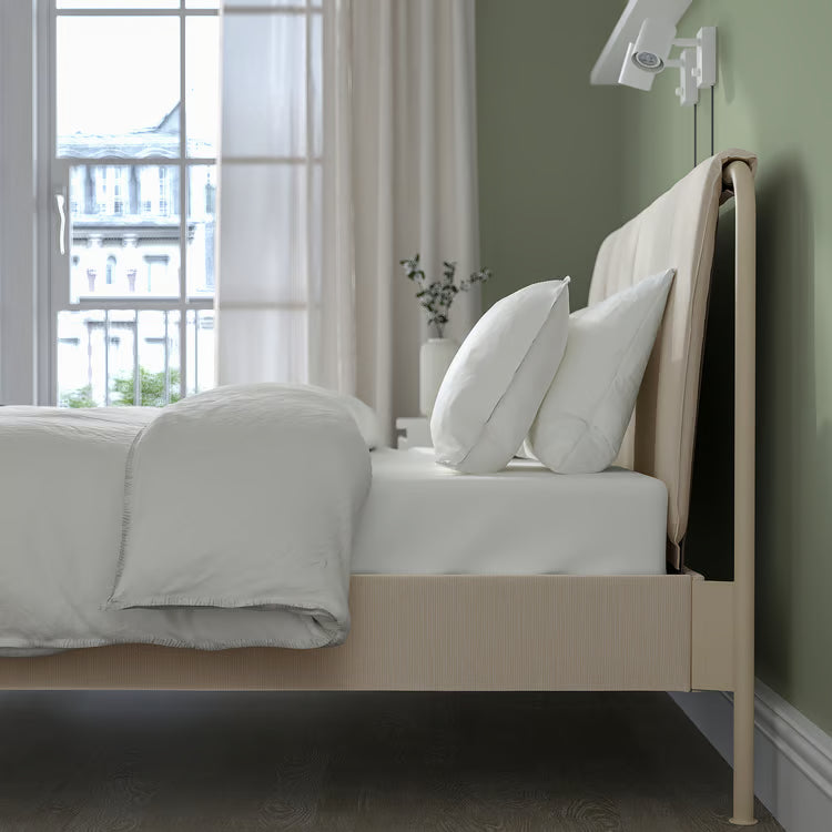 IKEA TÄLLÅSEN Upholstered bed frame, Kulsta light beige/Luröy, Queen