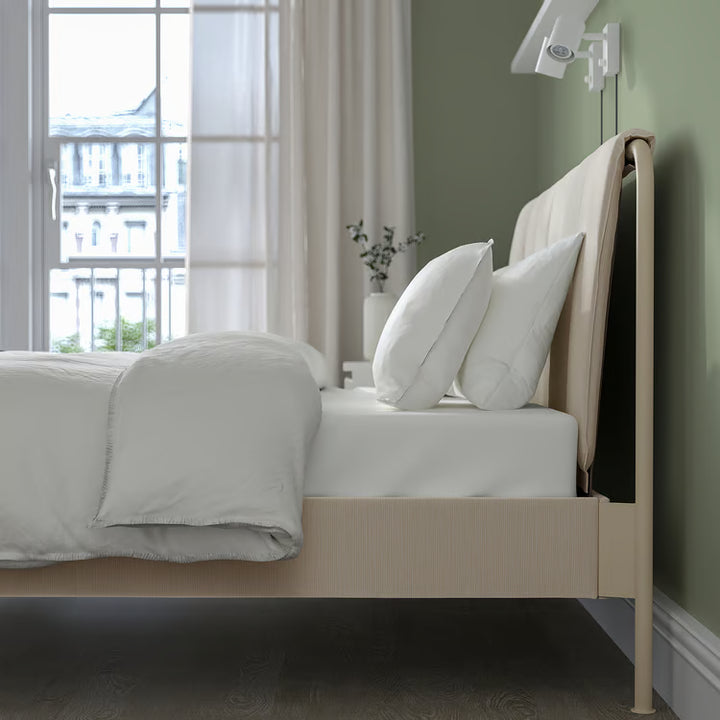 IKEA TÄLLÅSEN Upholstered bed frame, Kulsta light beige/Luröy, Queen