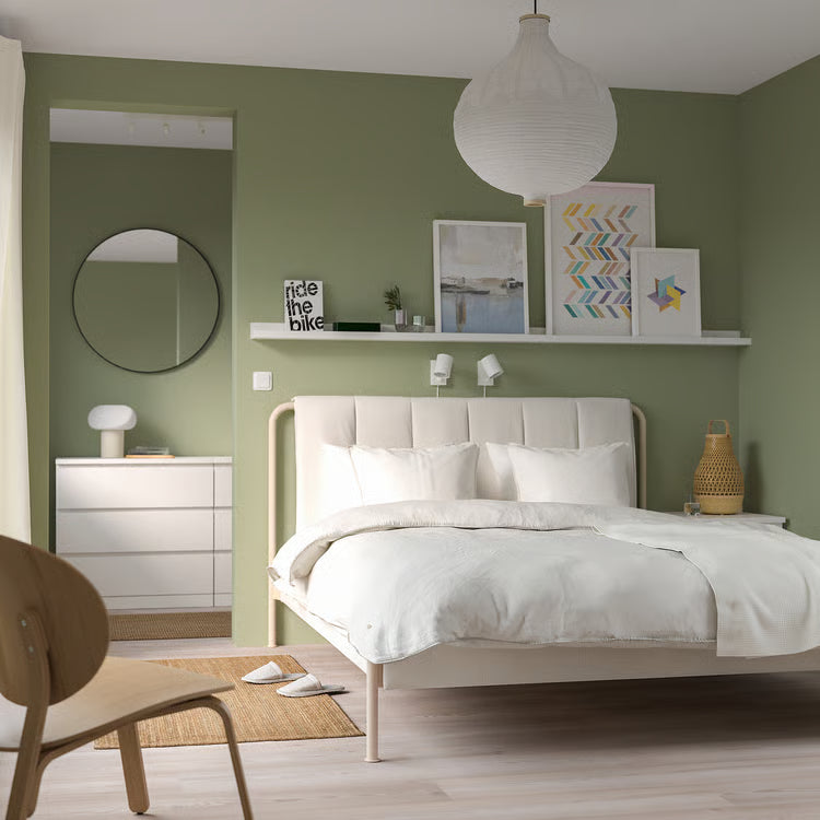 IKEA TÄLLÅSEN Upholstered bed frame, Kulsta light beige/Luröy, Queen