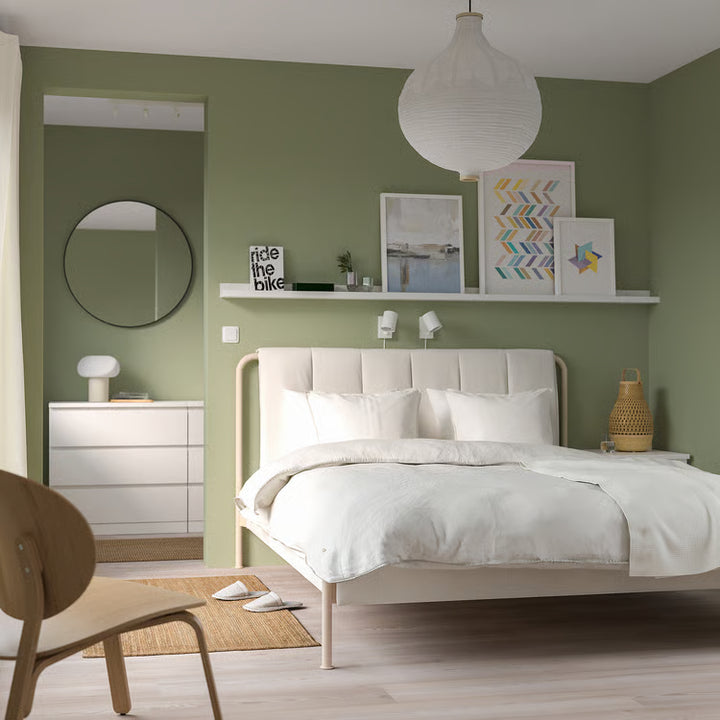 IKEA TÄLLÅSEN Upholstered bed frame, Kulsta light beige/Luröy, Queen