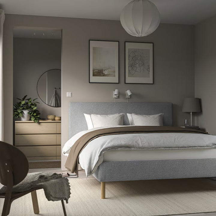 IKEA TÄRNKULLEN Upholstered bed frame, Tibbleby beige/gray/Luröy, King