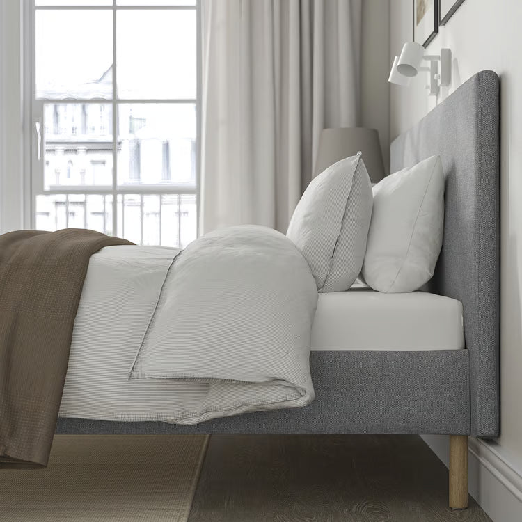 IKEA TÄRNKULLEN Upholstered bed frame, Tibbleby beige/gray/Luröy, King