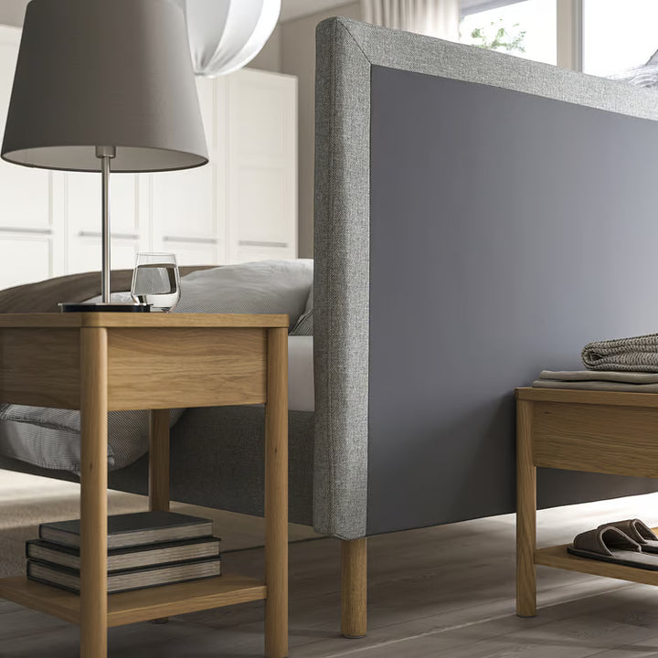 IKEA TÄRNKULLEN Upholstered bed frame, Tibbleby beige/gray/Luröy, King