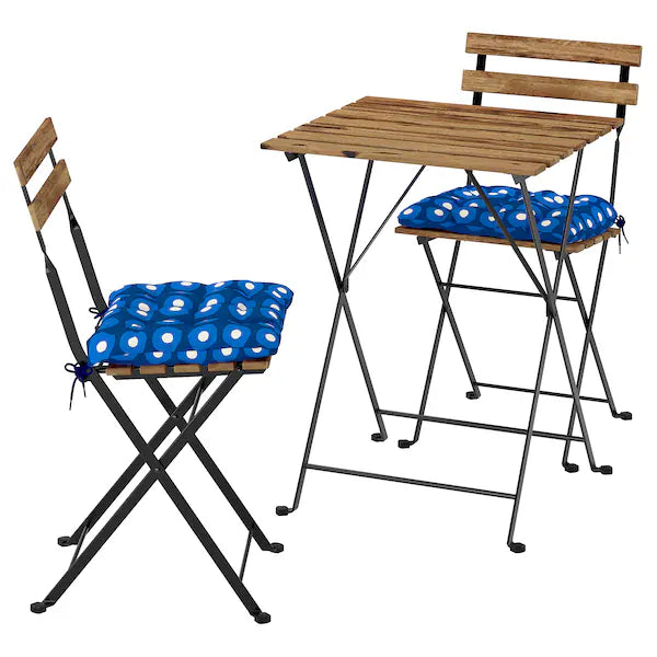 IKEA TÄRNÖ Table+2 chairs, outdoor, foldable black/light brown stained/foldable Klösan dark blue, 21 5/8x21 1/4 "