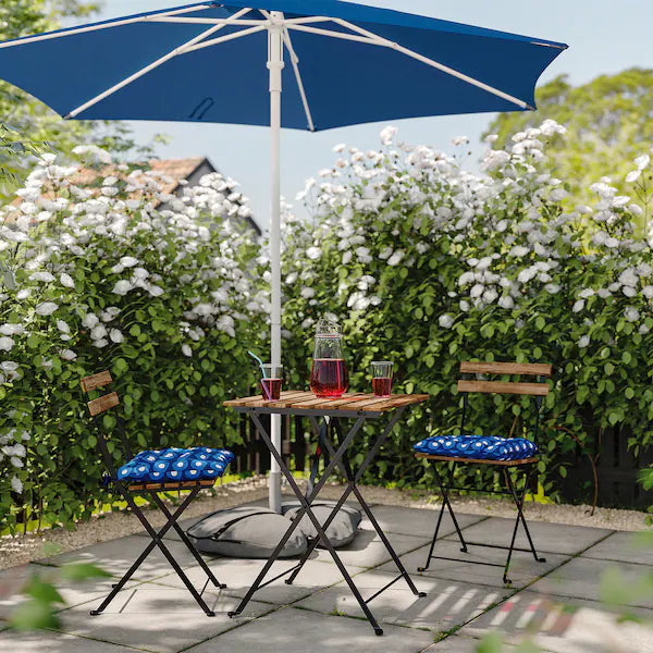 IKEA TÄRNÖ Table+2 chairs, outdoor, foldable black/light brown stained/foldable Klösan dark blue, 21 5/8x21 1/4 "