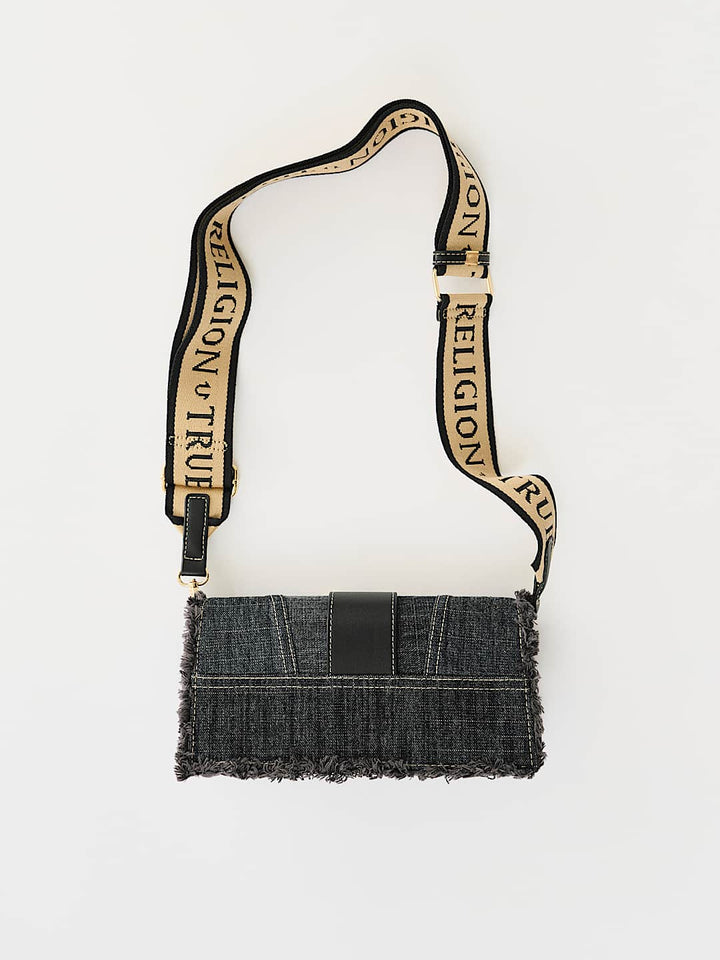 TRUE RELIGION NEW ARRIVALS FRAYED DENIM SHOULDER BAG
