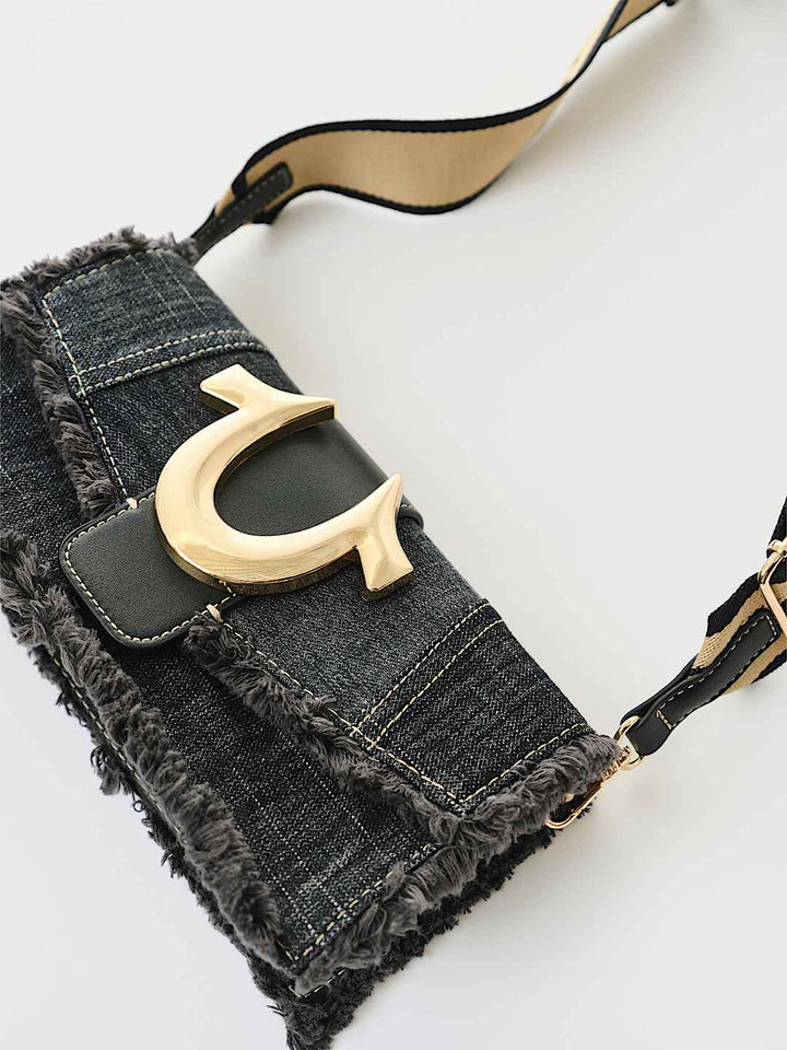 TRUE RELIGION NEW ARRIVALS FRAYED DENIM SHOULDER BAG
