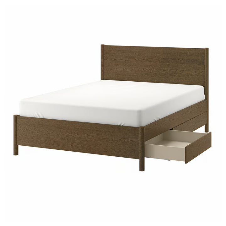 IKEA TONSTAD Bed frame with storage, brown stained oak veneer, Queen
