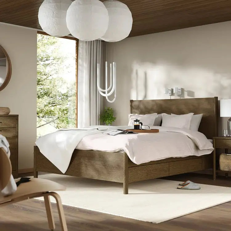 IKEA TONSTAD Bed frame with storage, brown stained oak veneer, Queen