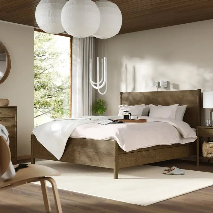 IKEA TONSTAD Bed frame with storage, brown stained oak veneer, Queen