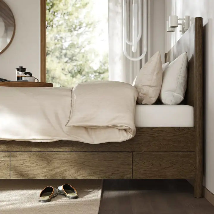 IKEA TONSTAD Bed frame with storage, brown stained oak veneer, Queen