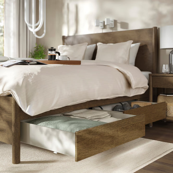 IKEA TONSTAD Bed frame with storage, brown stained oak veneer, Queen