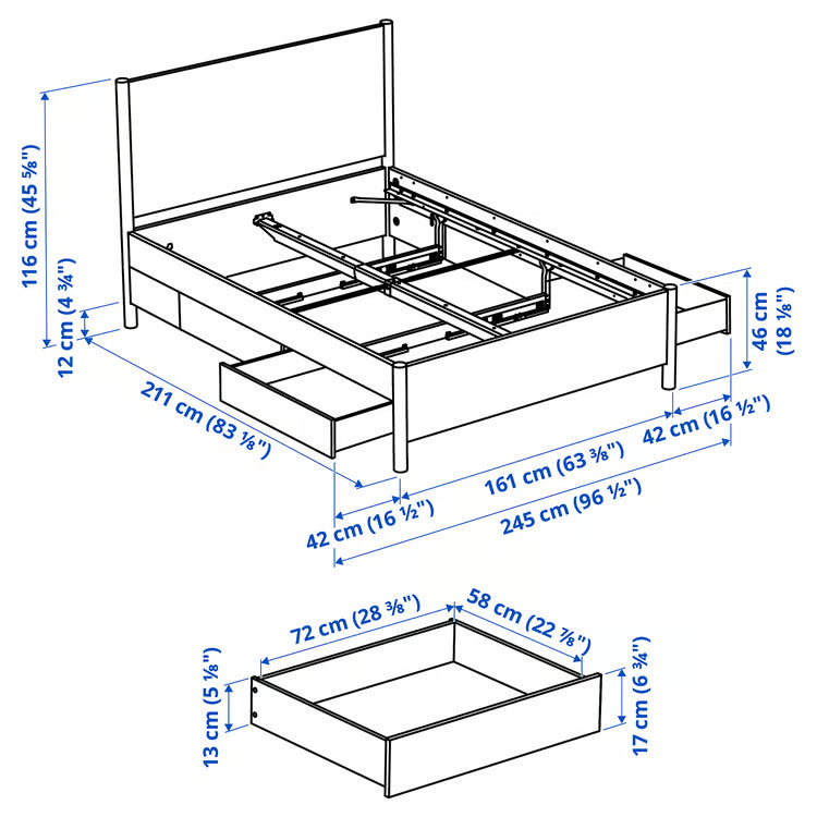 IKEA TONSTAD Bed frame with storage, oak veneer, Queen