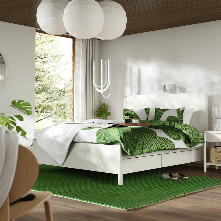 IKEA TONSTAD Bed frame with storage, off-white, Queen