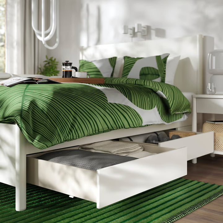 IKEA TONSTAD Bed frame with storage, off-white, Queen