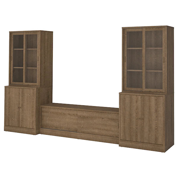 IKEA TONSTAD TV storage combination, brown stained oak veneer/clear glass, 134 5/8x18 5/8x78 7/8 "