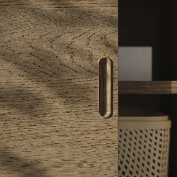 IKEA TONSTAD TV storage combination, brown stained oak veneer/clear glass, 149 7/8x18 5/8x78 7/8 "