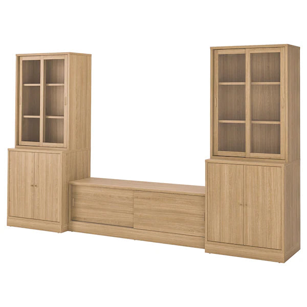 IKEA TONSTAD TV storage combination, oak veneer/clear glass, 134 5/8x18 5/8x78 7/8 "