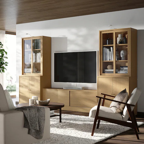 IKEA TONSTAD TV storage combination, oak veneer/clear glass, 134 5/8x18 5/8x78 7/8 "