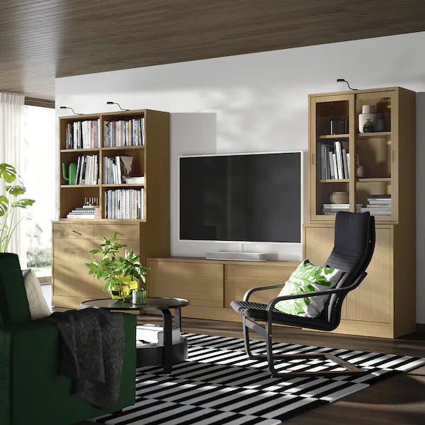 IKEA TONSTAD TV storage combination, oak veneer/clear glass, 149 7/8x18 5/8x78 7/8 "