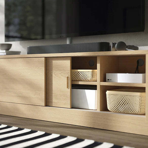 IKEA TONSTAD TV storage combination, oak veneer/clear glass, 149 7/8x18 5/8x78 7/8 "