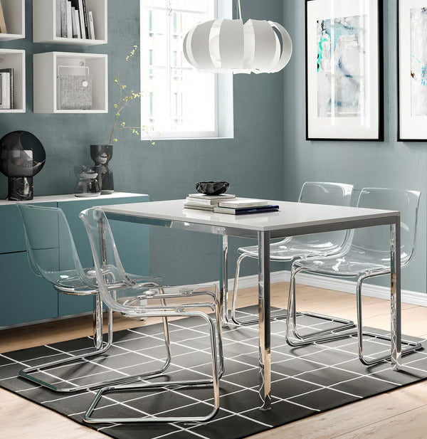 IKEA TORSBY Table, chrome plated/high gloss white, 53 1/8x33 1/2 "