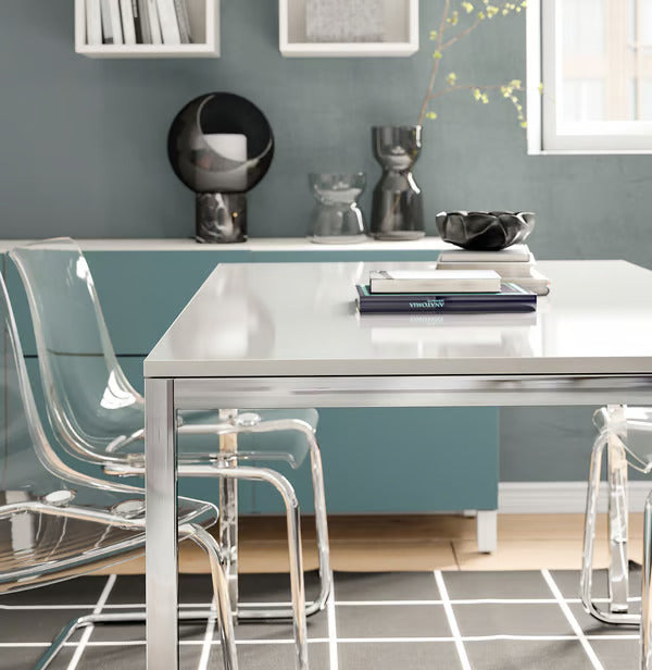 IKEA TORSBY Table, chrome plated/high gloss white, 53 1/8x33 1/2 "