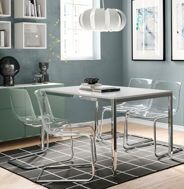 IKEA TORSBY Table, chrome plated/high gloss white, 53 1/8x33 1/2 "
