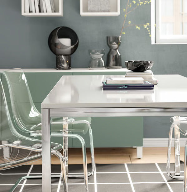 IKEA TORSBY Table, chrome plated/high gloss white, 53 1/8x33 1/2 "