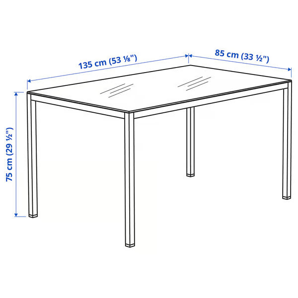 IKEA TORSBY Table, chrome plated/high gloss white, 53 1/8x33 1/2 "