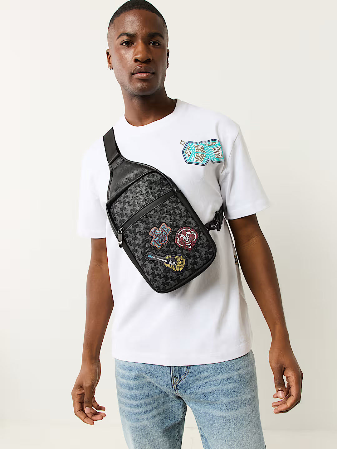 TRUE RELIGION PATCH PU SLING BAG