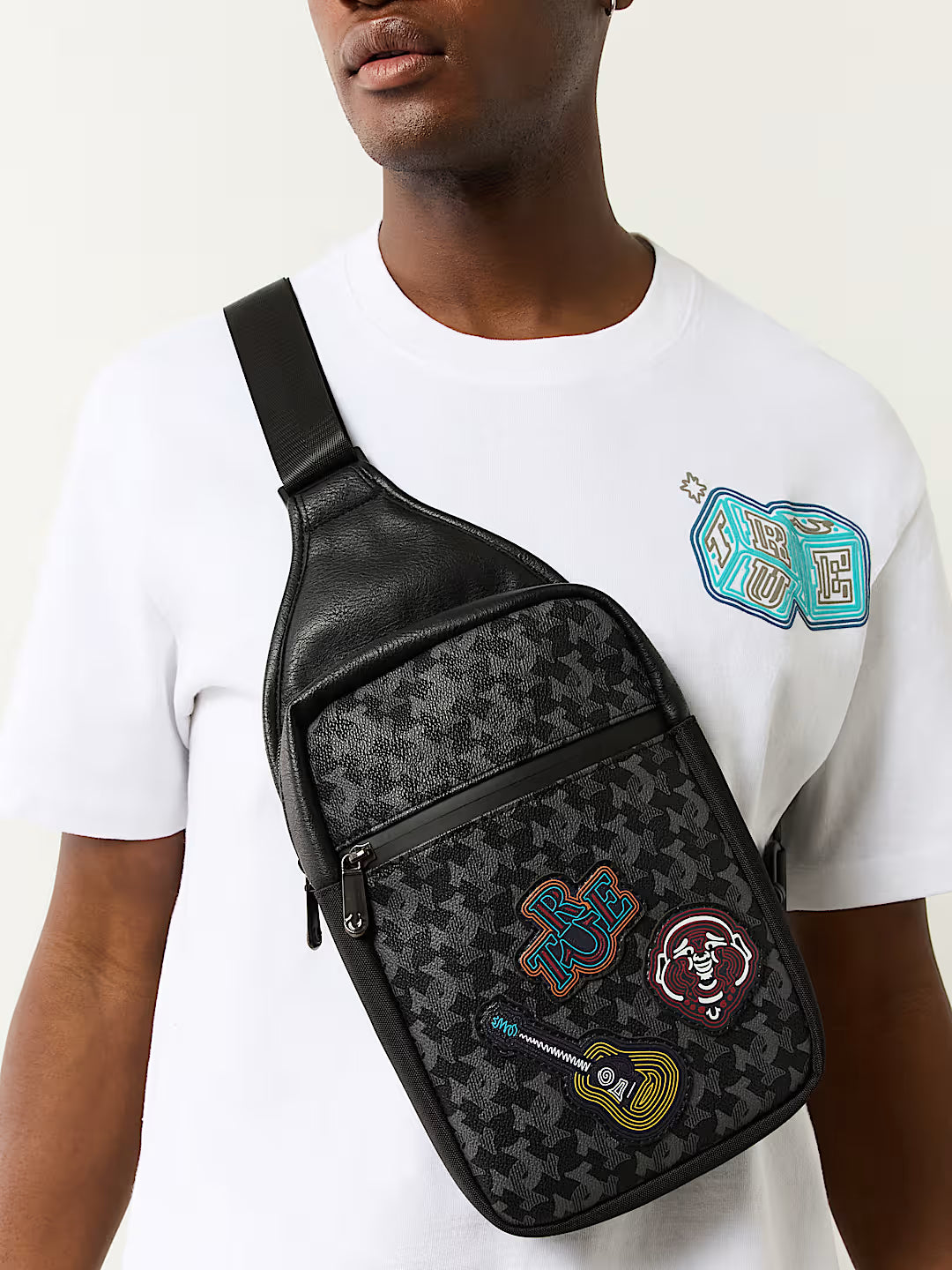 TRUE RELIGION PATCH PU SLING BAG
