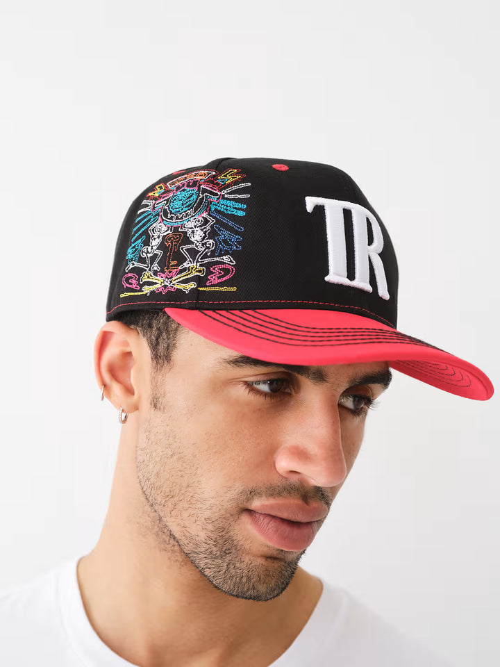TRUE RELIGION EMBROIDERED BIG T BASEBALL HAT