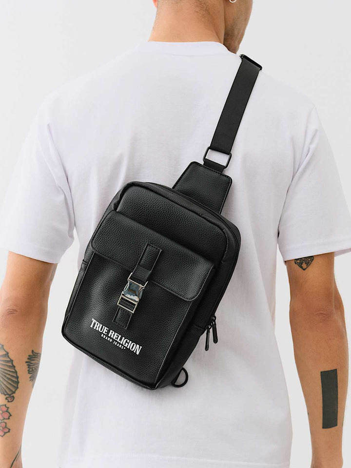 TRUE RELIGION METAL CLASP LOGO SLING BAG