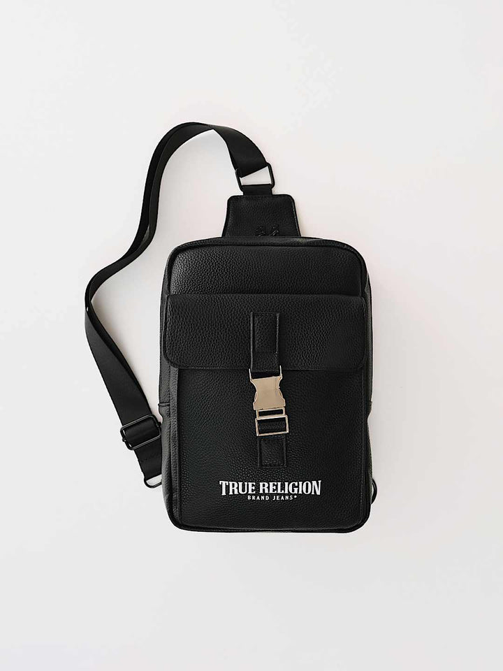TRUE RELIGION METAL CLASP LOGO SLING BAG