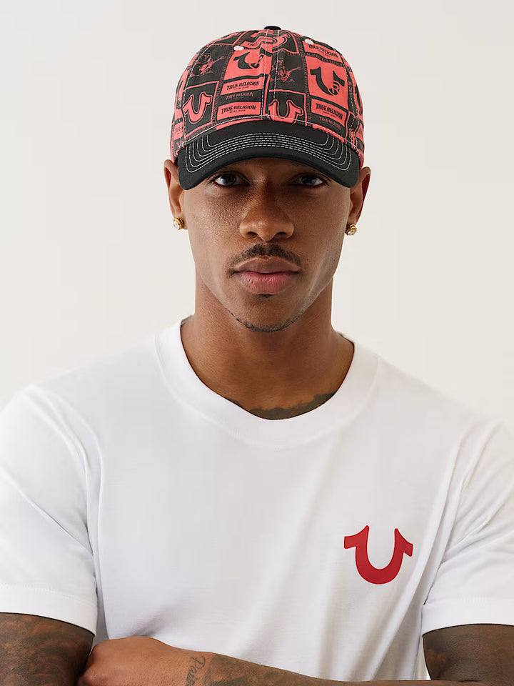 TRUE RELIGION HORSESHOE ALLOVER PRINT BASEBALL HAT