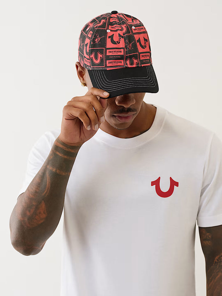 TRUE RELIGION HORSESHOE ALLOVER PRINT BASEBALL HAT