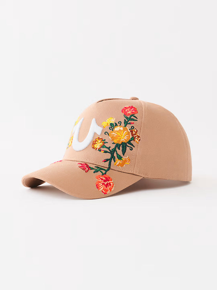 TRUE RELIGION EMBROIDERED FLOWER HORSESHOE HAT