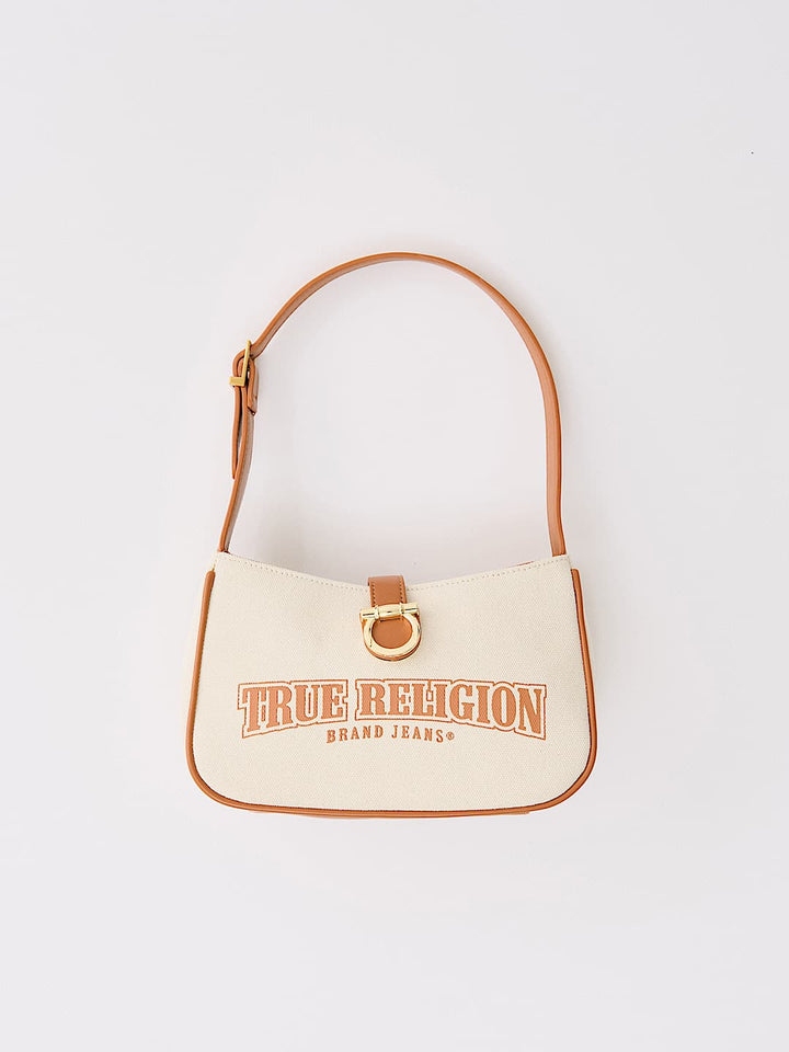 TRUE RELIGION NEW MARKDOWN CANVAS LOGO SHOULDER BAG