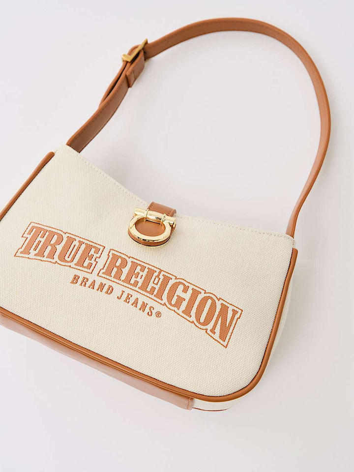 TRUE RELIGION NEW MARKDOWN CANVAS LOGO SHOULDER BAG