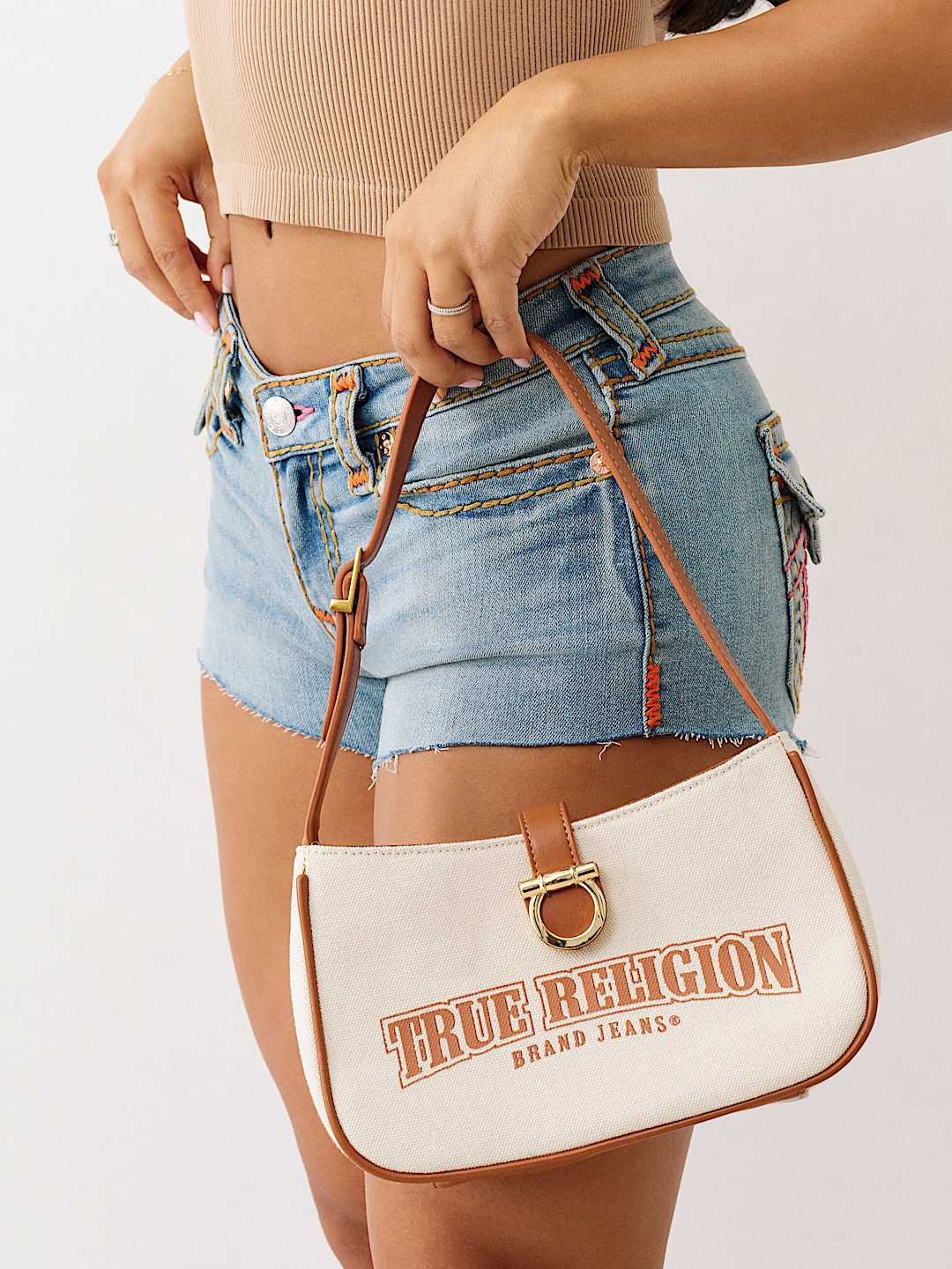 TRUE RELIGION NEW MARKDOWN CANVAS LOGO SHOULDER BAG