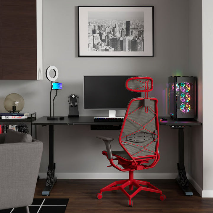 IKEA UPPSPEL / STYRSPEL Gaming desk and chair, black gray/red, 70 7/8x31 1/2 "