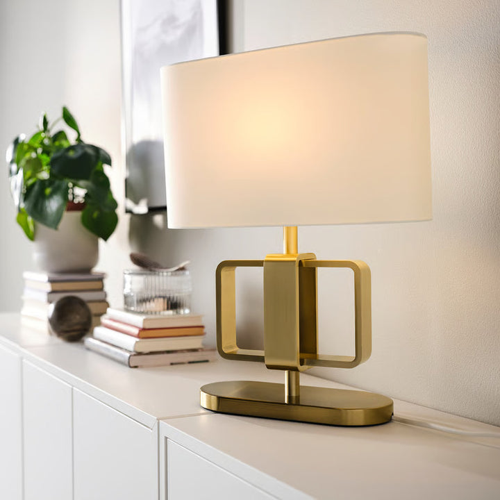IKEA UPPVIND Table lamp, brass plated/white, 19 "