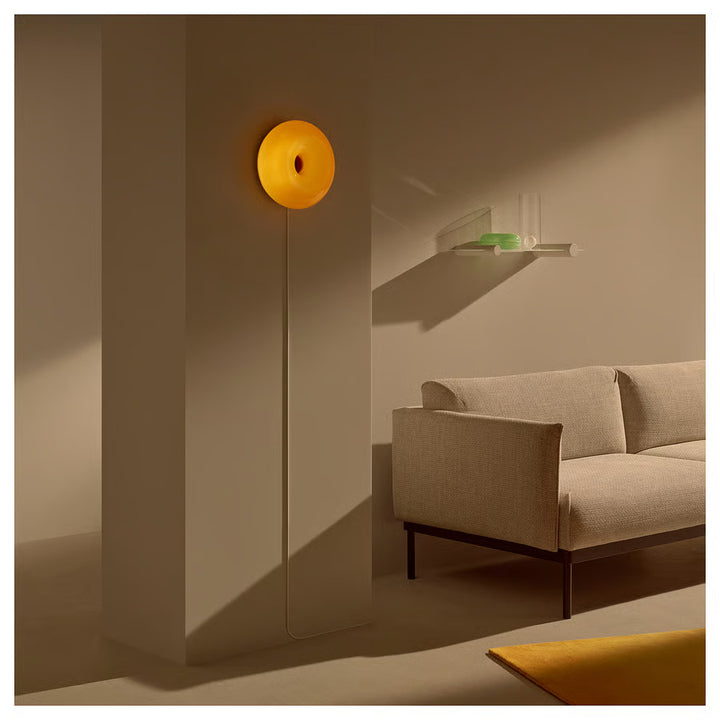 Ikea VARMBLIXT LED table/wall lamp, orange glass/round, 12 "