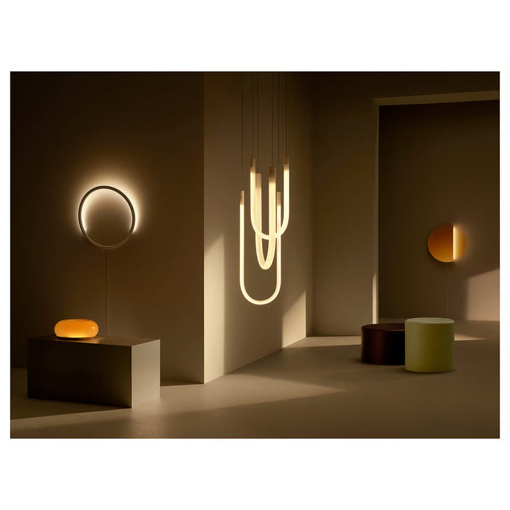 Ikea VARMBLIXT LED table/wall lamp, orange glass/round, 12 "